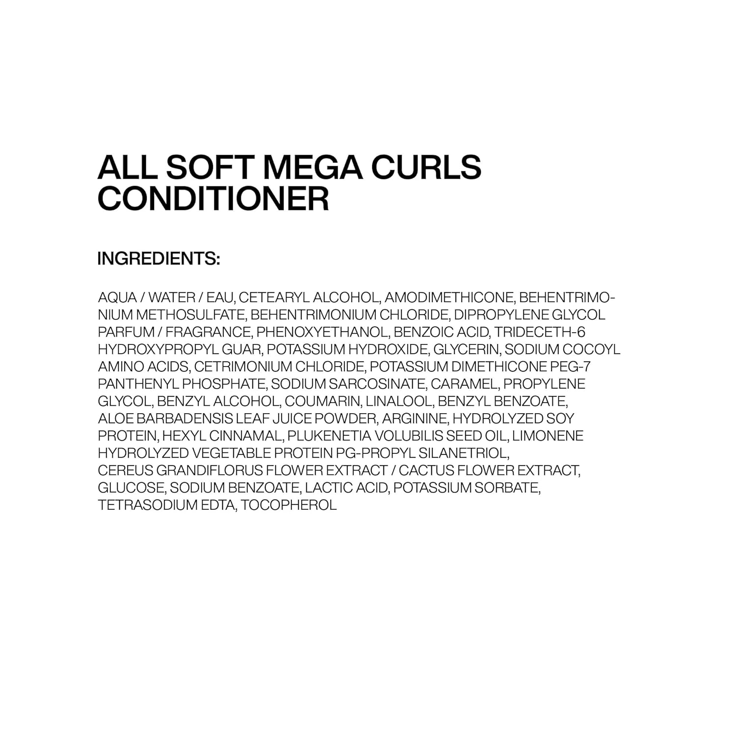 Redken All Soft Mega Curls Conditioner 300ml ingredient panel 