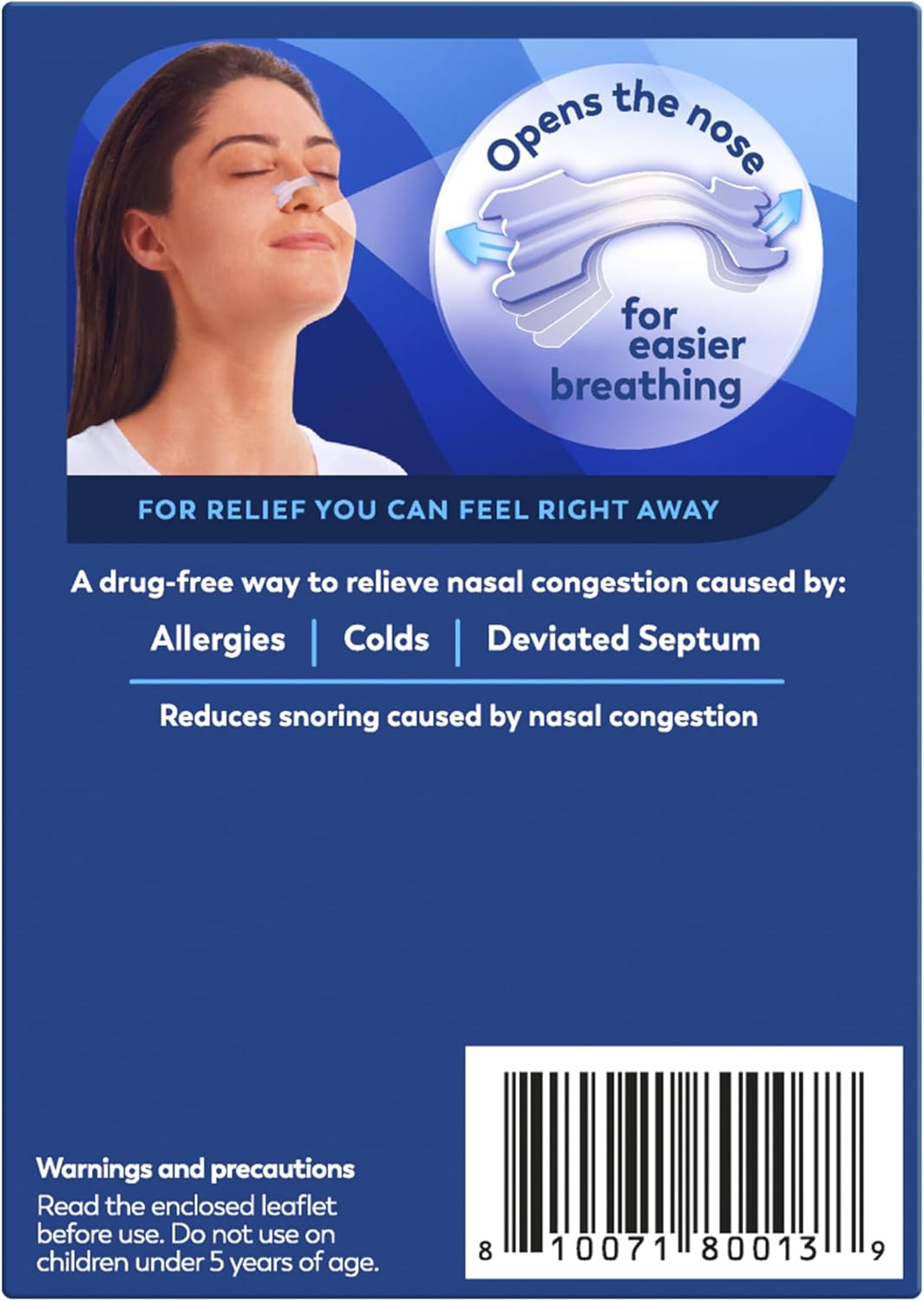 Breathe Right clear Nasal Strips package barcode, Large size, 10 count.