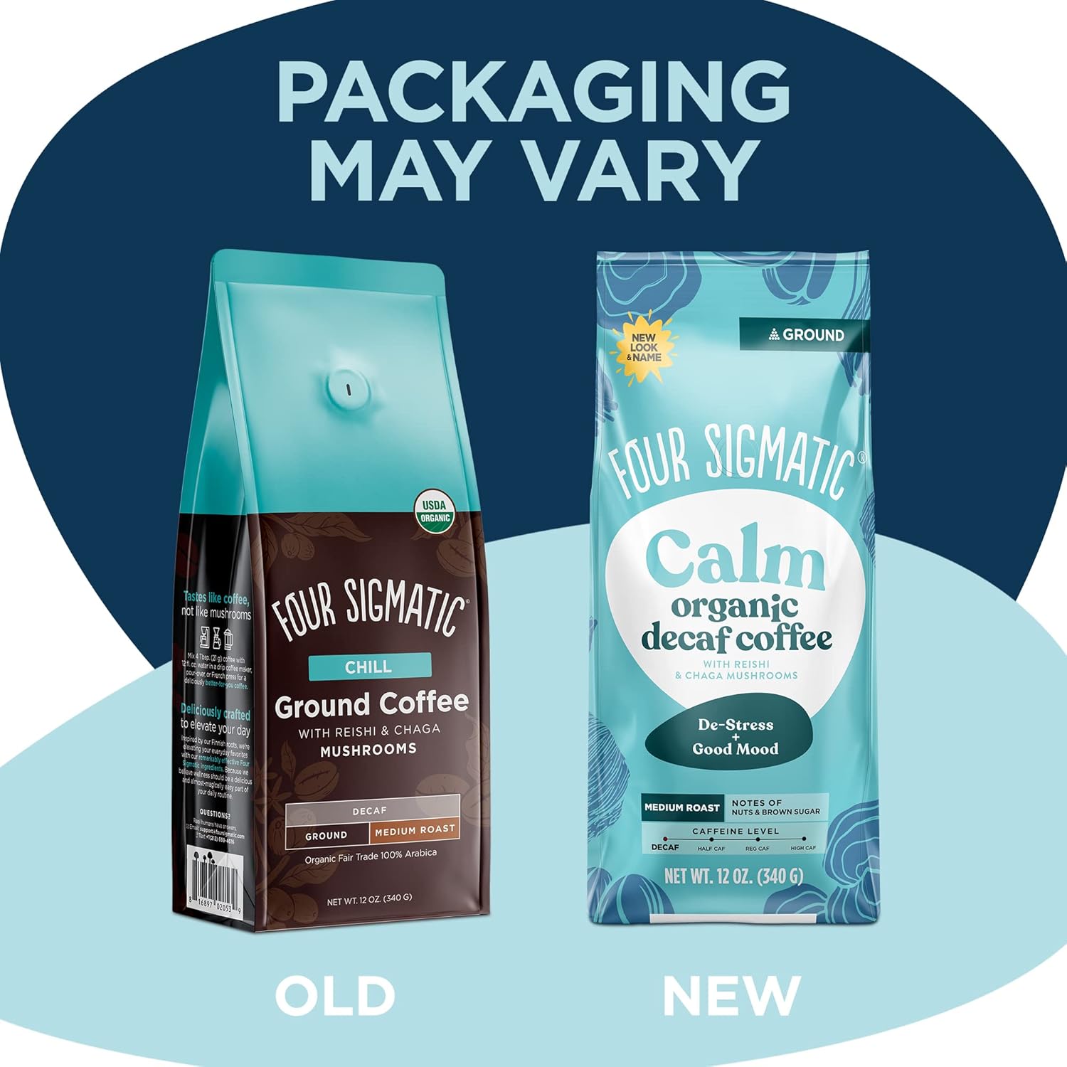 Four Sigmatic Organic Decaf Ground Coffee - 340g. Packaging may vary.