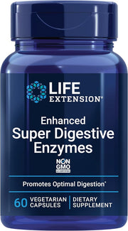 Life Extension Enhanced Super Digestive Enzymes bottle, 60 vegetarian capsules.