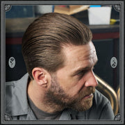Lifestyle/use image: Uppercut Deluxe Resin and Rose Pomade 100g classic men hairstyle styling routine