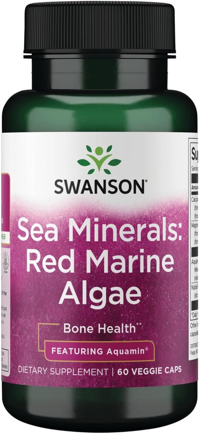 Swanson Sea Minerals Red Marine Algae Aquamin mineral supplement veggie capsule bottle front label 60 capsules