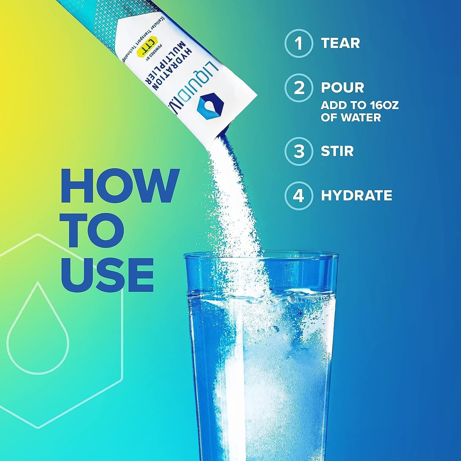 Liquid I.V. Hydration Multiplier Lemon Lime Electrolyte Powder, stick packaging, Lemon Lime flavour, 30 x 16g sticks, how to use