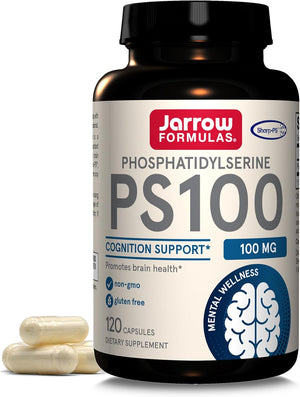 Front Image: Jarrow Formulas PS100 phosphatidylserine 100mg capsules 120 count front packaging bottle