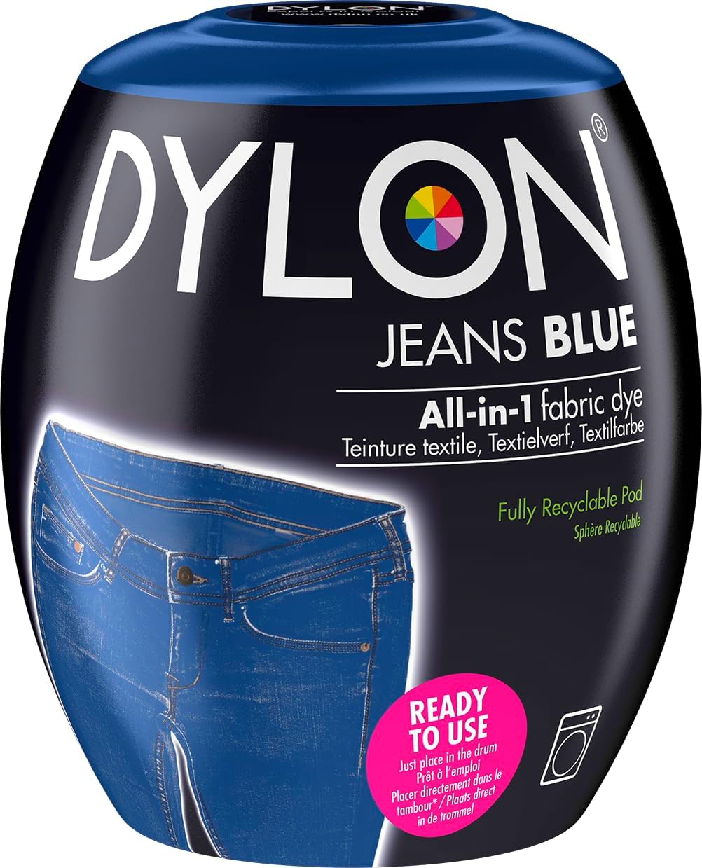 Dylon All-in-1 Washing Machine Fabric Dye Pod Jeans Blue 350g packaging