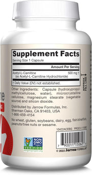 Jarrow Formulas Acetyl L-Carnitine 500mg 120 Veggie Capsules barcode