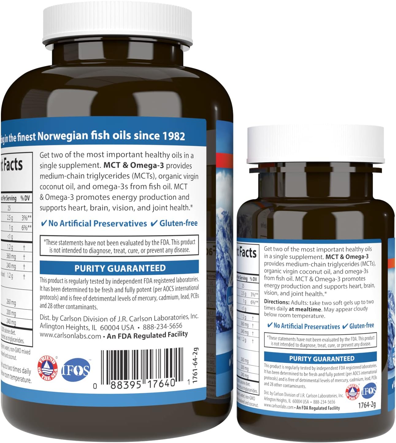 Barcode image: Carlson MCT Omega 3 softgels bottle barcode 150 count