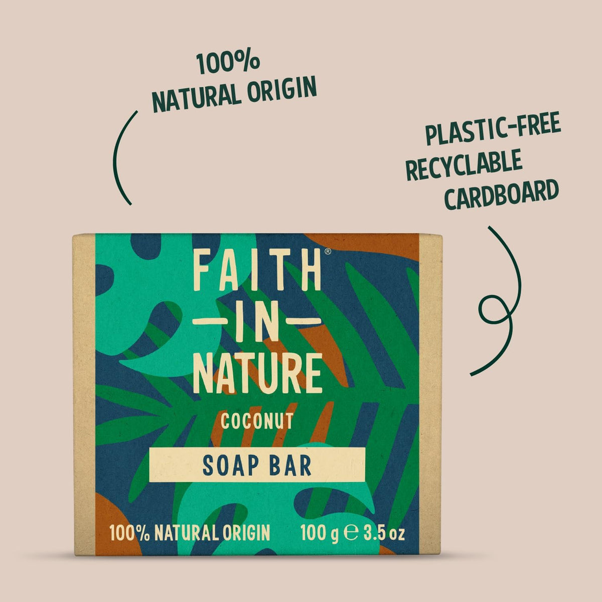 Faith In Nature Natural Coconut Vegan Bar Soap 6 × 100g cardboard product information