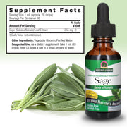 Nature's Answer Alcohol-Free Sage Leaf Extract 30ml supplement facts and directions