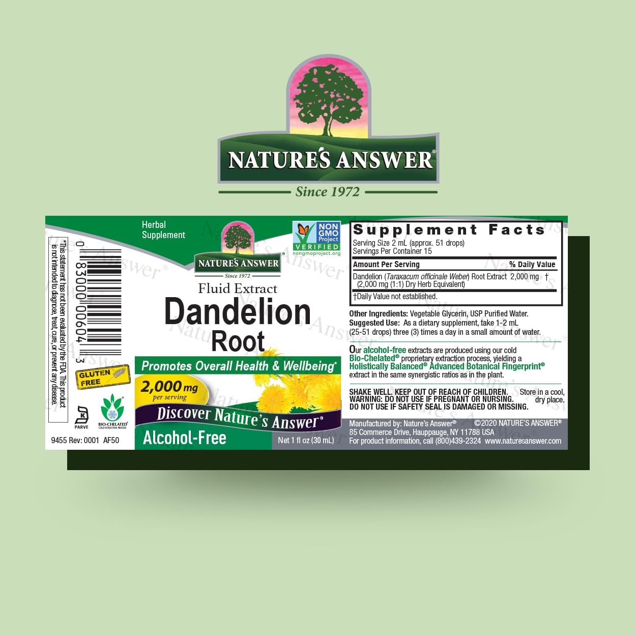 Nature’s Answer Dandelion Root alcohol-free liquid extract 30ml barcode