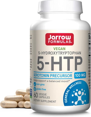 Front Image: Jarrow Formulas 5-HTP 100mg veggie capsules bottle 60 count