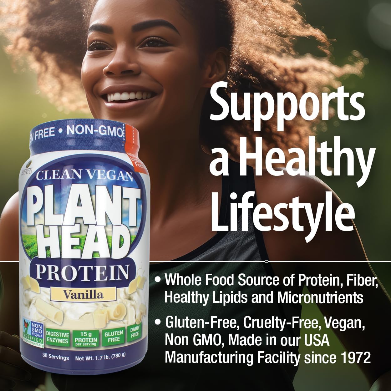 Genceutic Naturals Plant Head Vegan Protein Powder Vanilla – 780g