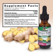 Nature’s Answer Ginger Root Liquid Extract 30ml supplement facts label on a beige background