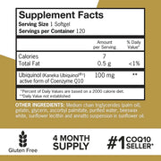 Qunol Ubiquinol 100 mg 120 count supplement facts and ingredients label