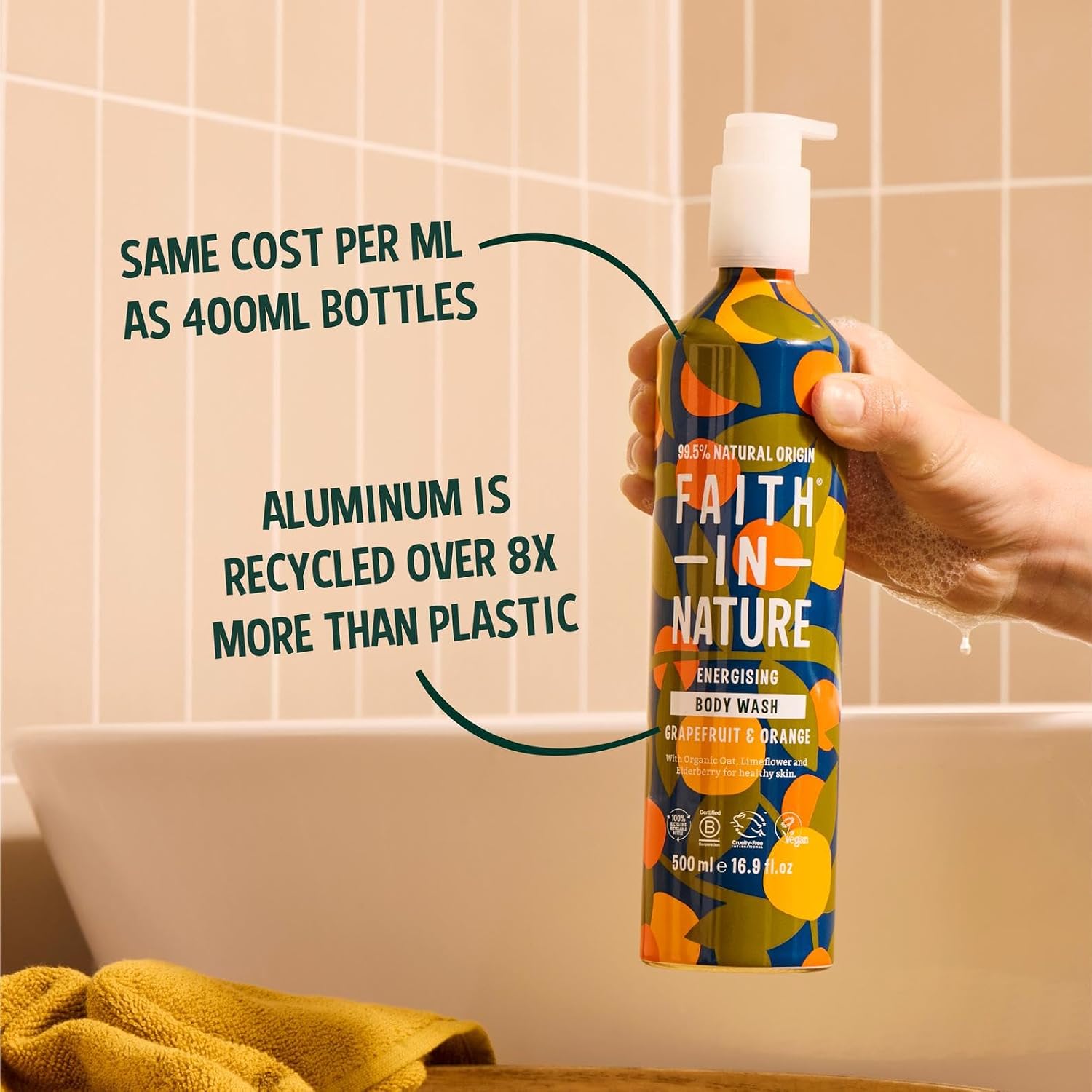 Faith In Nature Energising Grapefruit and Orange Body Wash 500ml bottle product information