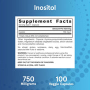 Supplement Facts Image: Jarrow Formulas Inositol 750mg supplement facts ingredients veggie capsules 100 count