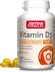 Front Image: Jarrow Formulas vitamin d3 5000 IU 125mcg softgels 100 count front packaging bottle