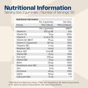 Supplement facts panel for Nutriburst Men's Multivitamin with 16 nutrients.