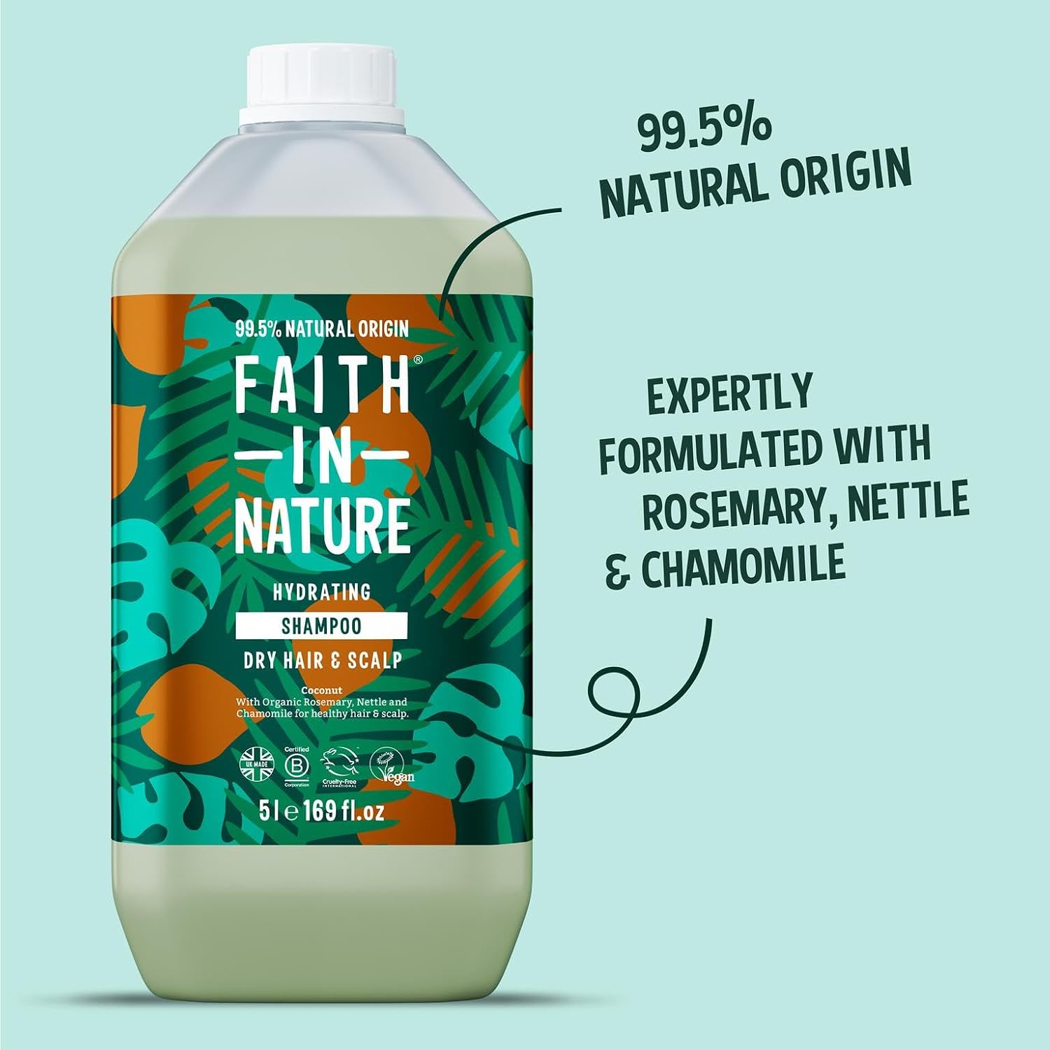 Faith In Nature Coconut Hydrating Shampoo Refill, 5 litre refill bottle packaging, coconut, 5L product information