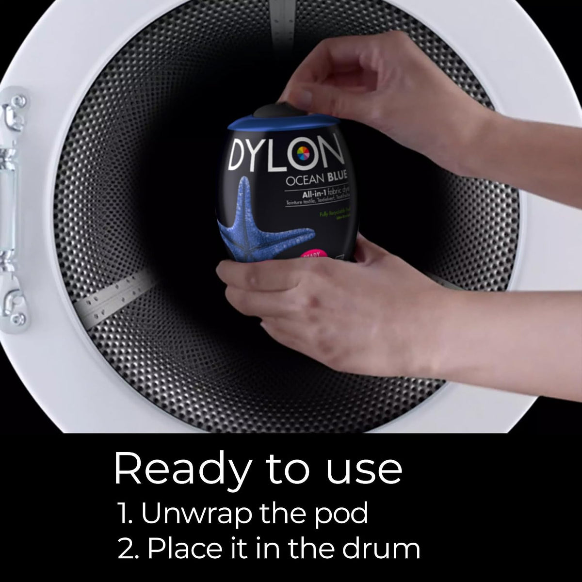 Dylon All-in-1 Washing Machine Fabric Dye Pod, Ocean Blue, 350g, washing machine usage instructions
