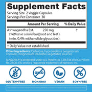 Doctor's Best Ashwagandha with Sensoril, bottle packaging, unflavoured, 250mg, 60 veggie capsules, supplement facts and ingredients