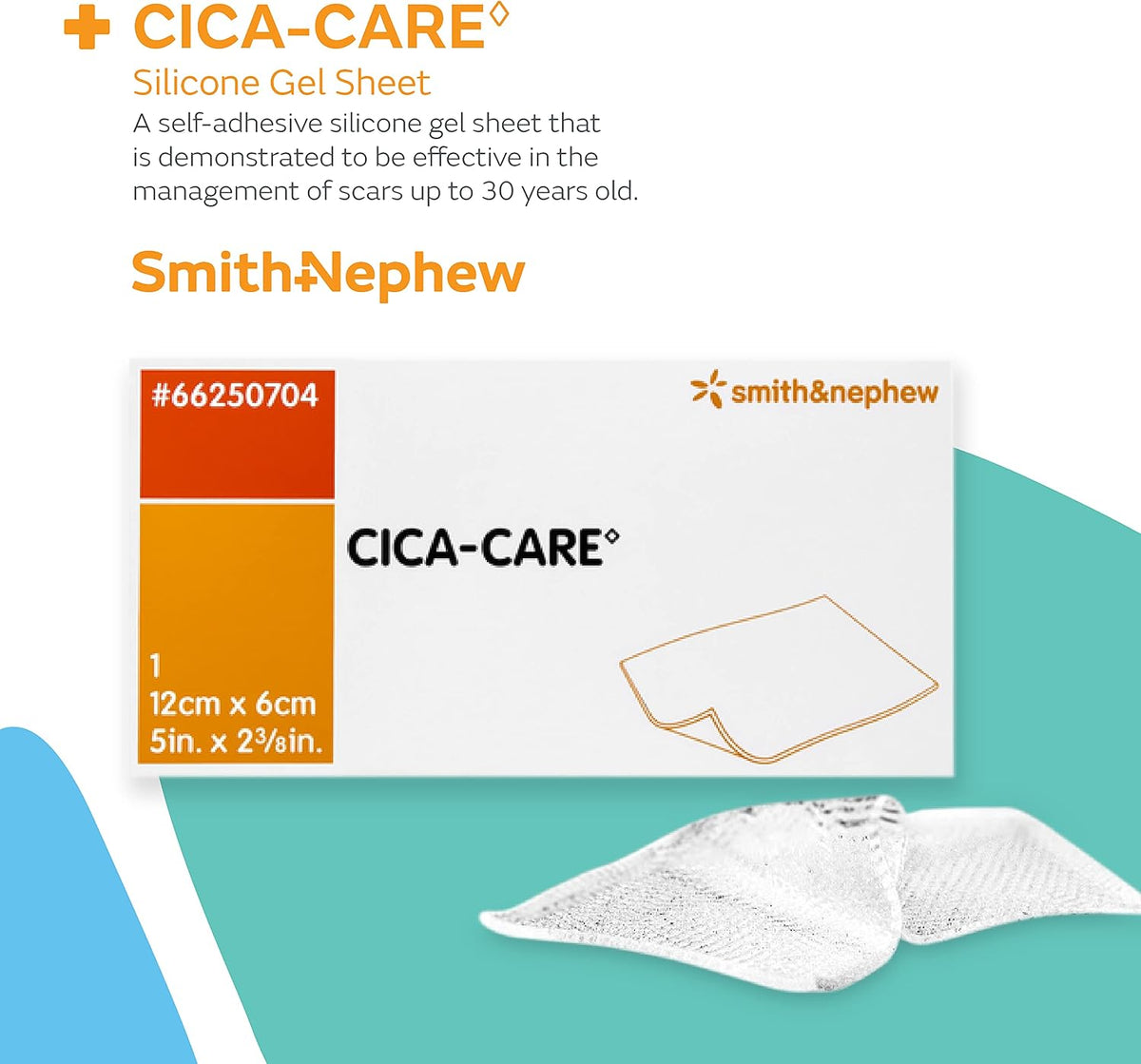 Smith & Nephew Cica-Care Silicone Gel Sheet, box packaging, no flavour, 12cm x 6cm, 1 sheet, product material information