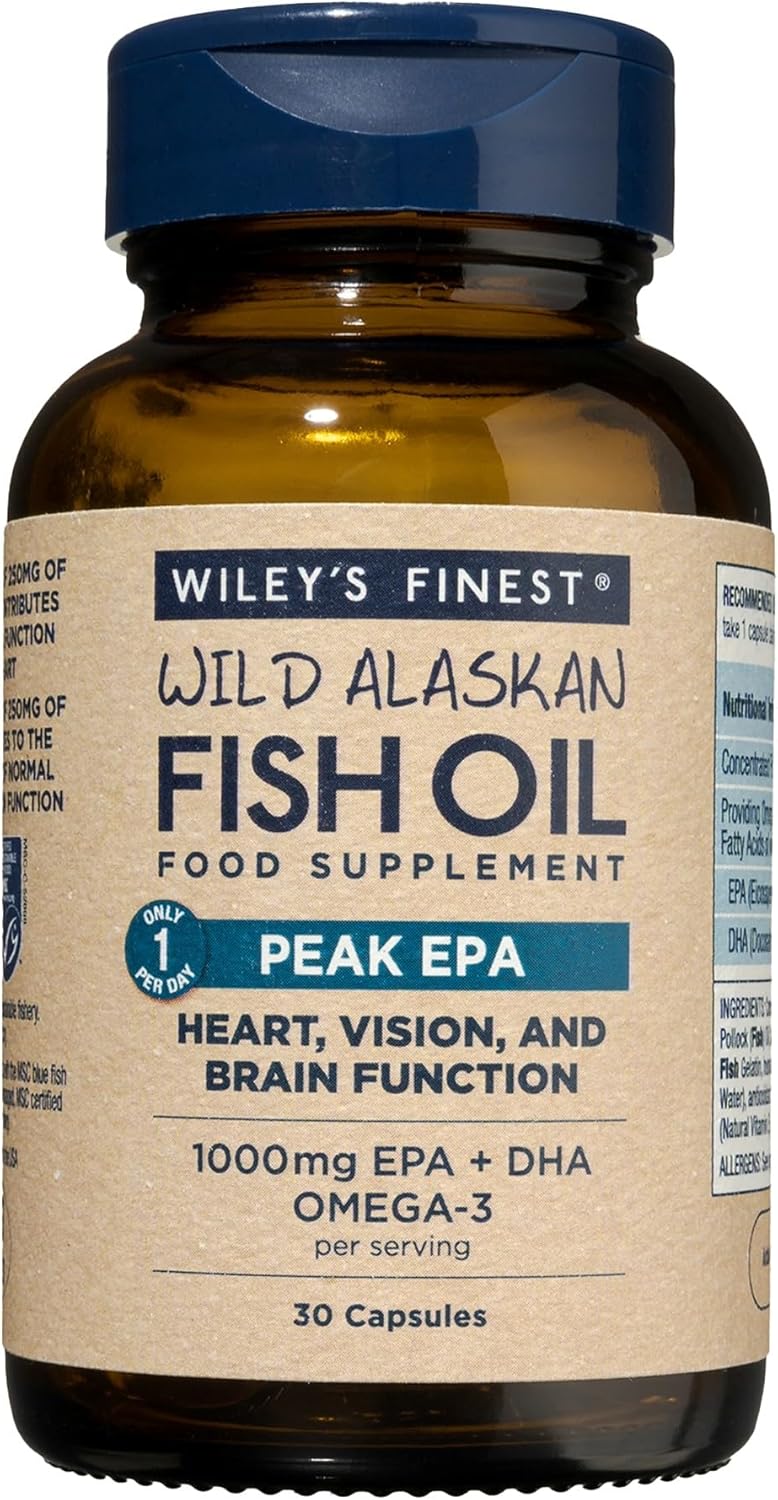 Wiley's Finest Wild Alaskan fish oil Peak EPA 1000mg 30 capsules bottle front