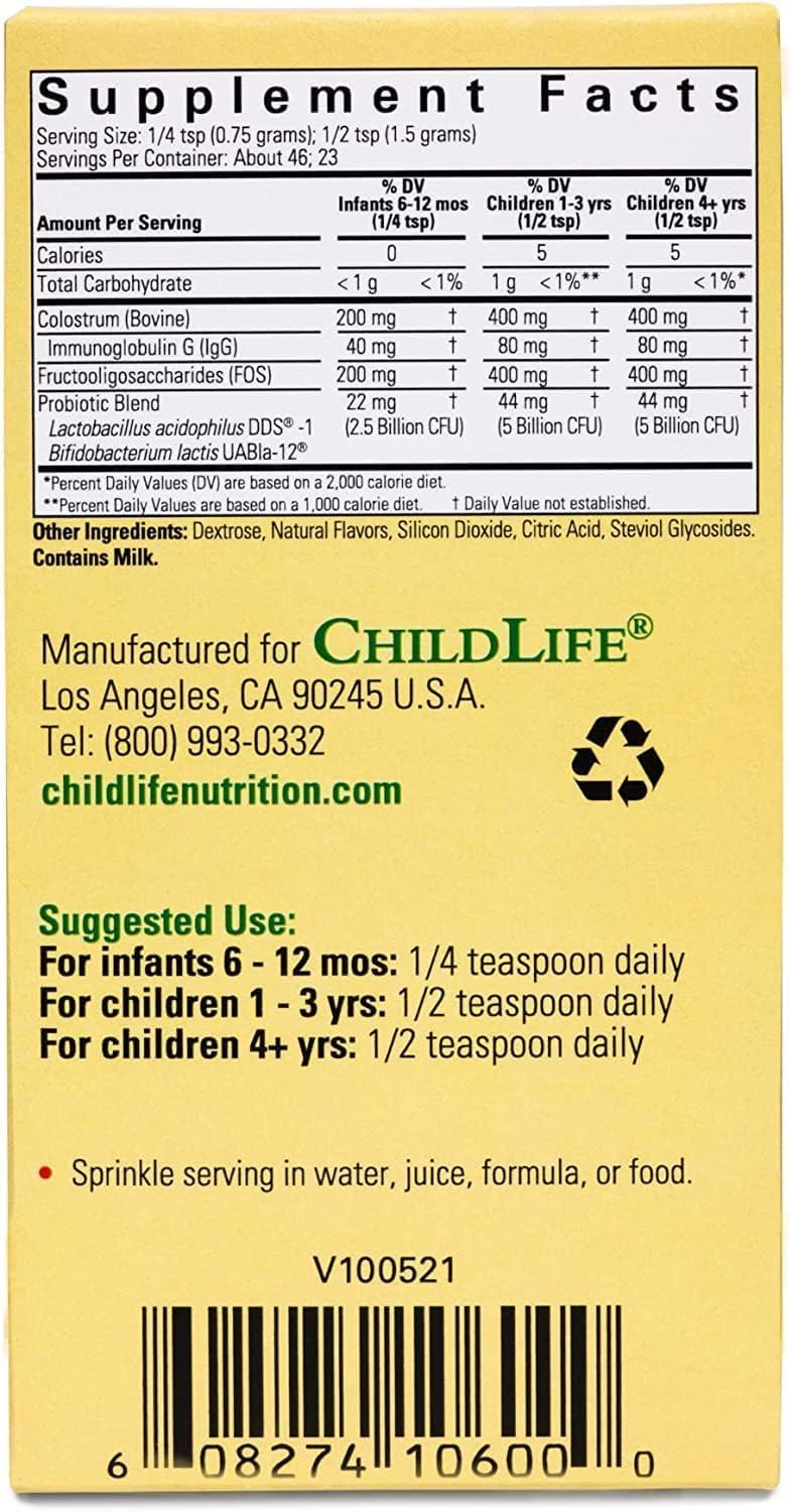 ChildLife Essentials ChildBiotics probiotic powder barcode packaging 34.5g
