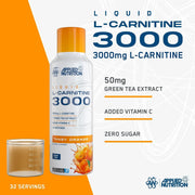 Applied Nutrition Liquid L-Carnitine 3000 Tangy Orange liquid supplement bottle 480ml supplement use