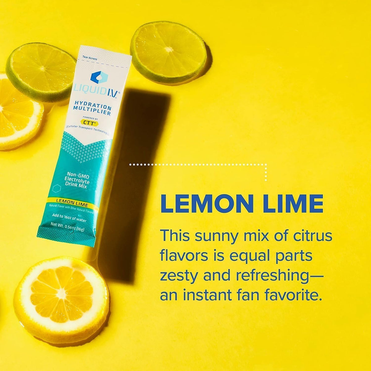 Liquid I.V. Hydration Multiplier Lemon Lime Electrolyte Powder, stick packaging, Lemon Lime flavour, 30 x 16g sticks