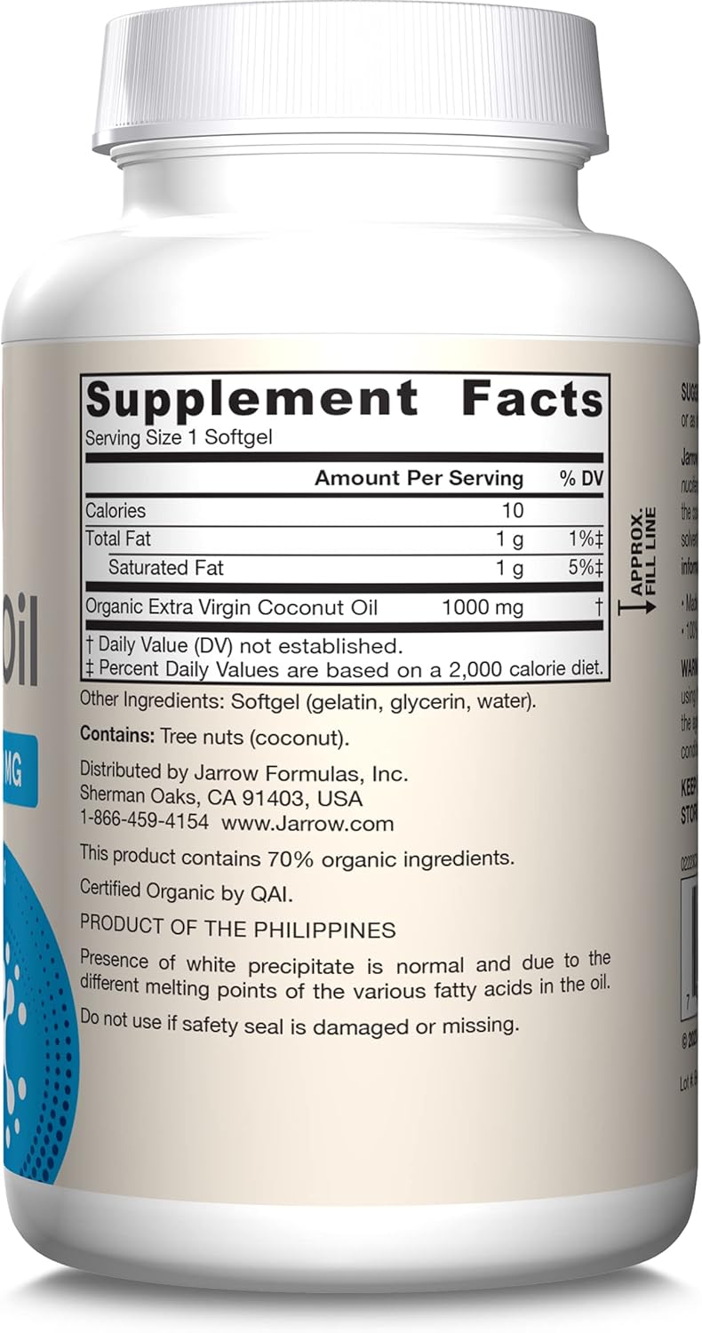 How to Use Image: Jarrow Formulas coconut oil 1000mg softgels usage instructions 120 count