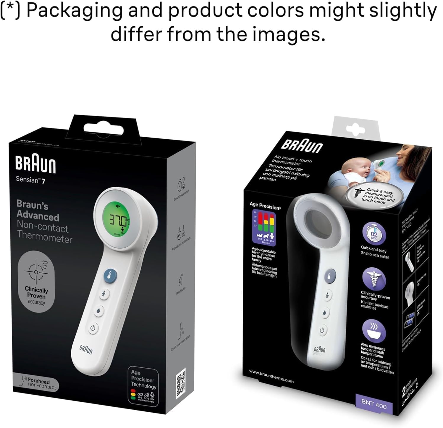 Braun Sensian 7 Advanced Non-Contact Forehead Thermometer BNT400 packaging may differ 