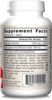 Supplement Facts & Barcode Image: Jarrow Formulas Alpha Lipoic Sustain 300mg 60 tablets supplement facts and ingredients