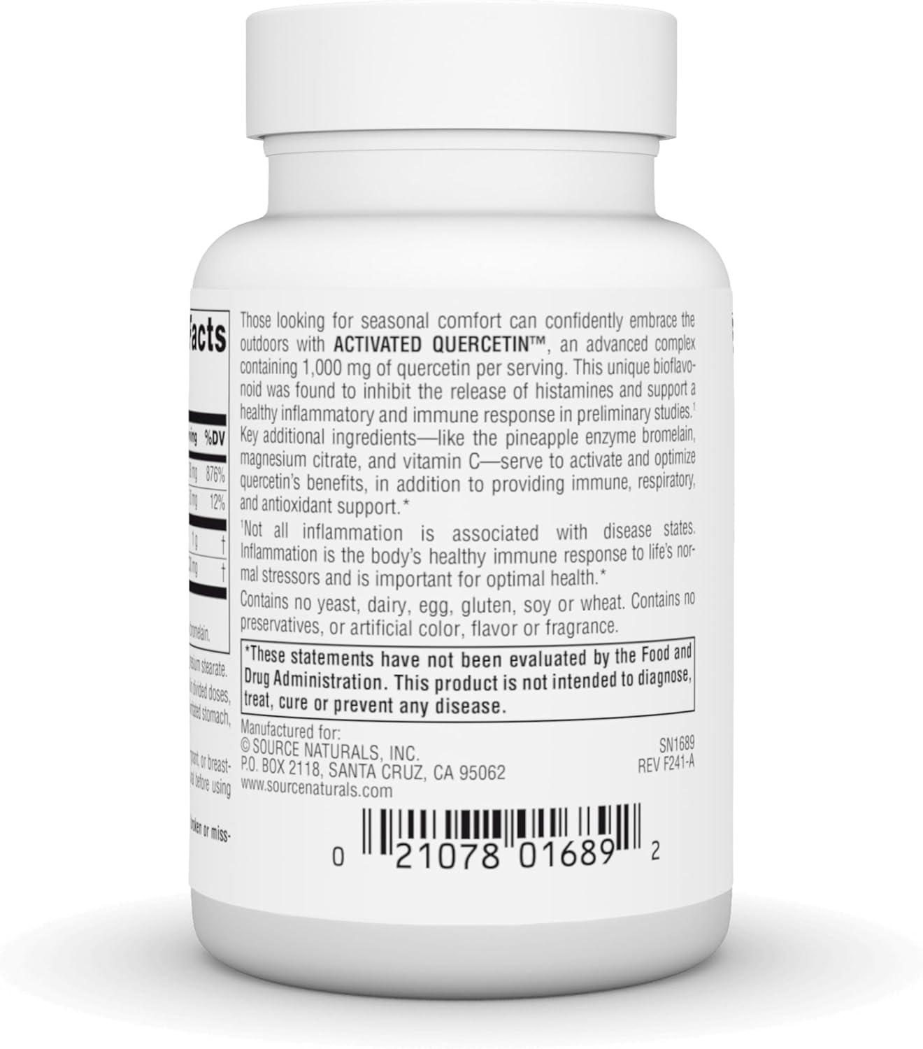 Barcode image: Source Naturals Activated Quercetin bioflavonoid complex capsules bottle barcode 50 count