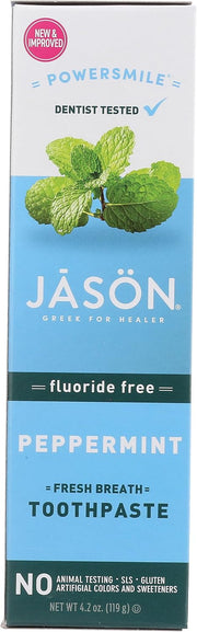 Jason Powersmile Fluoride Free Peppermint Toothpaste 119g box