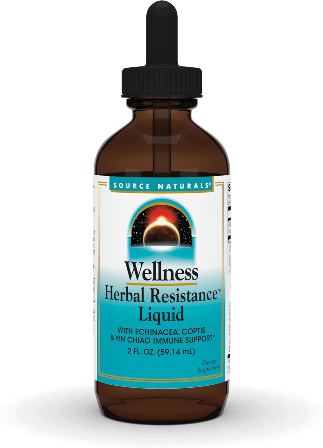Front image: Source Naturals Wellness Herbal Resistance liquid supplement bottle 59.14ml