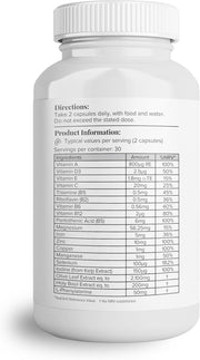 Supplement facts panel for mineral and vitamin complex.