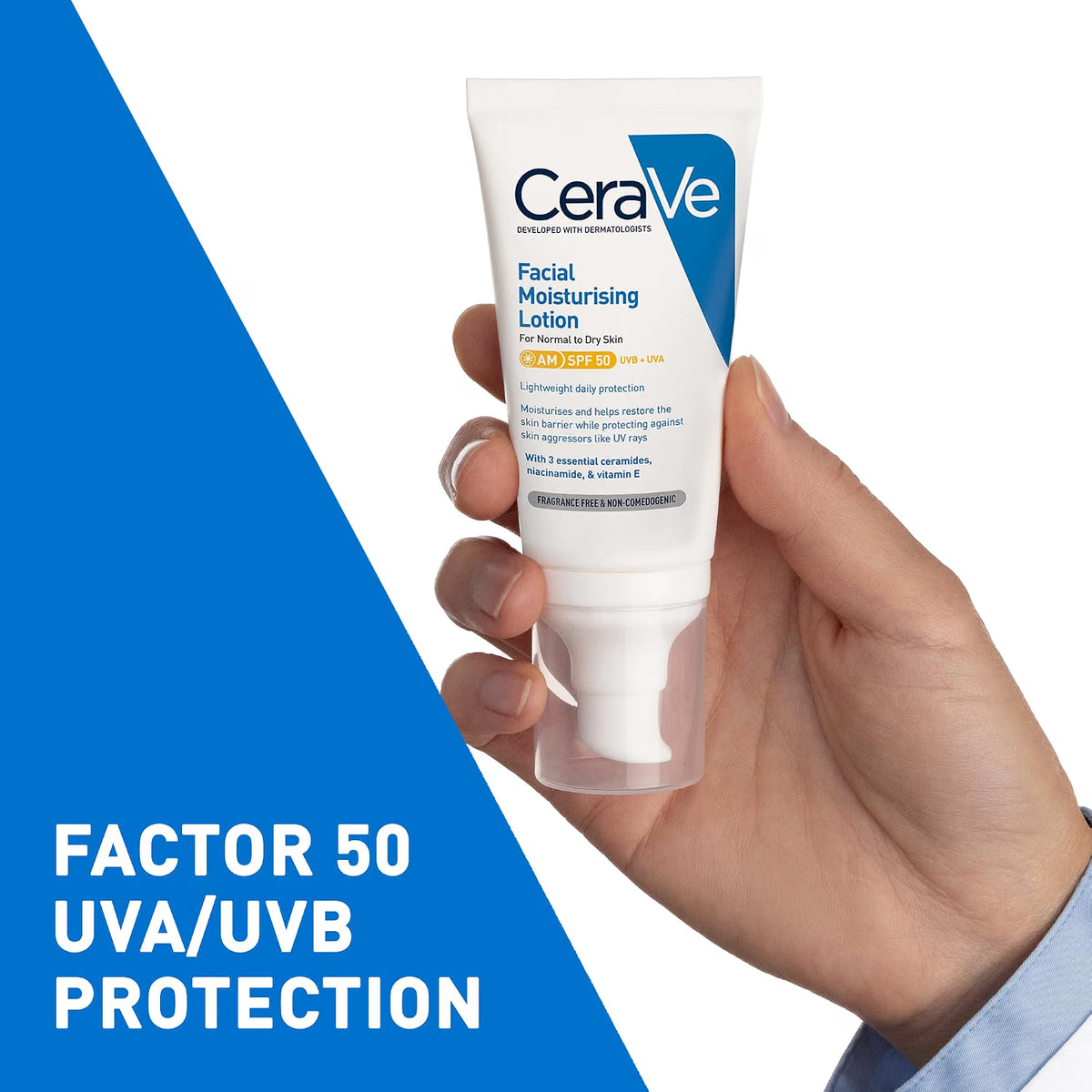 CeraVe Facial Moisturising Lotion AM SPF50 facial moisturiser 52ml skincare use