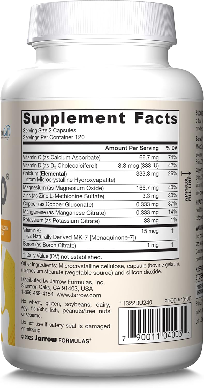 Jarrow Formulas BoneUp 1000 mg Calcium D3 K2 Capsules