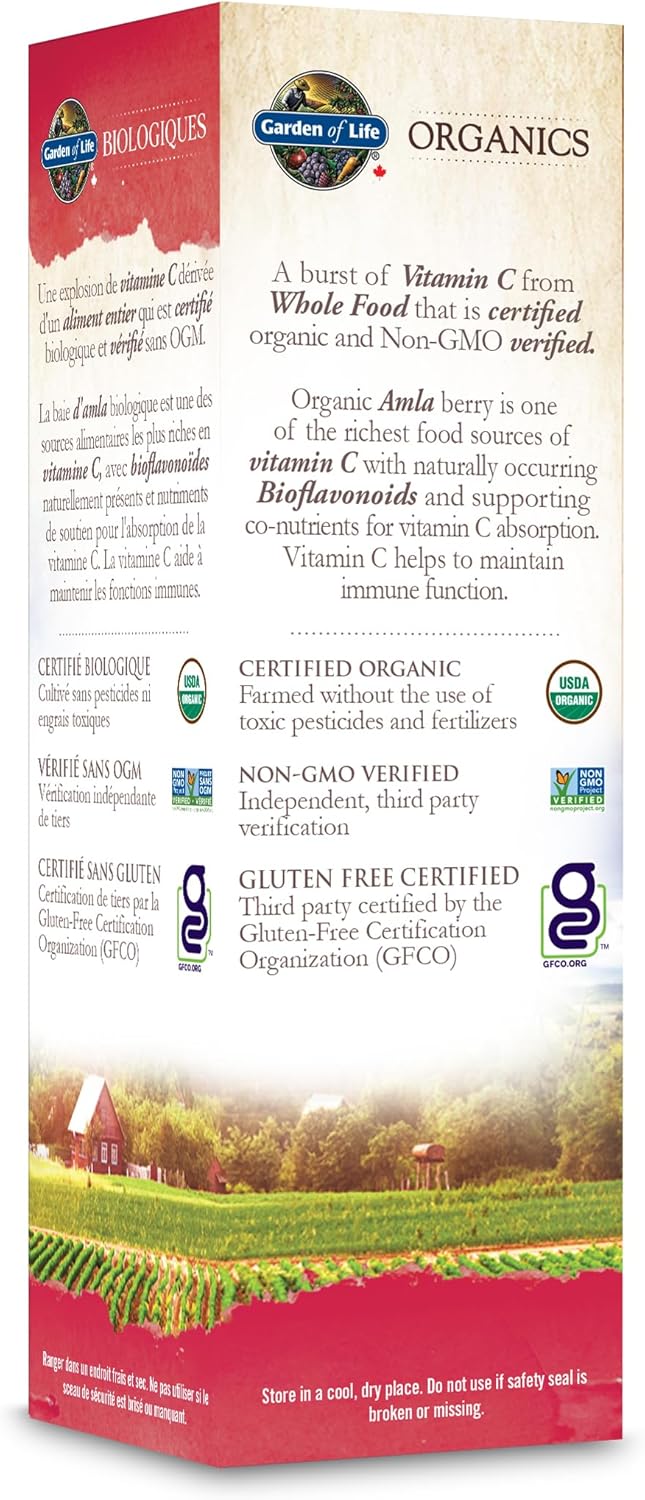 Supplement facts and organic ingredients list for Vitamin C Spray.
