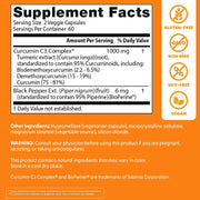 Doctor's Best Curcumin Phytosome, bottle packaging, unflavoured, 1000mg, 60 or 180 veggie capsules, supplement facts and ingredients