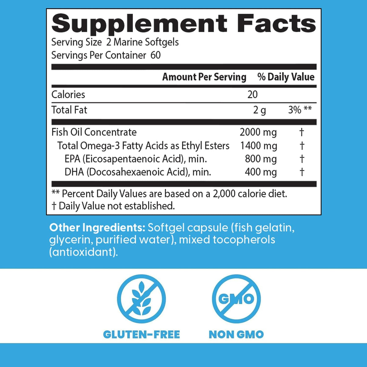 Doctor's Best Purified & Clear Omega 3 Fish Oil, bottle packaging, no flavour, 2000mg, 120 marine softgels, supplement facts and ingredients