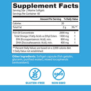 Doctor's Best Purified & Clear Omega 3 Fish Oil, bottle packaging, no flavour, 2000mg, 120 marine softgels, supplement facts and ingredients