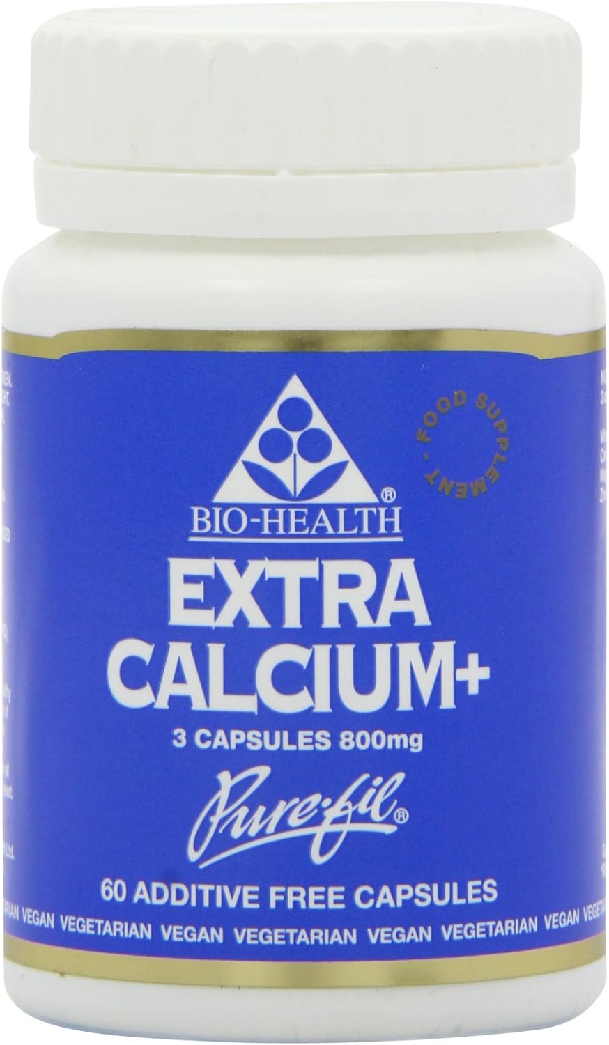 Bio-Health Extra Calcium+ mineral capsules bottle vegan supplement 60 capsules