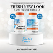 Doctor's Best Quercetin Bromelain, bottle packaging, unflavoured, 500mg quercetin and 250mg bromelain, 180 veggie capsules, new packaging