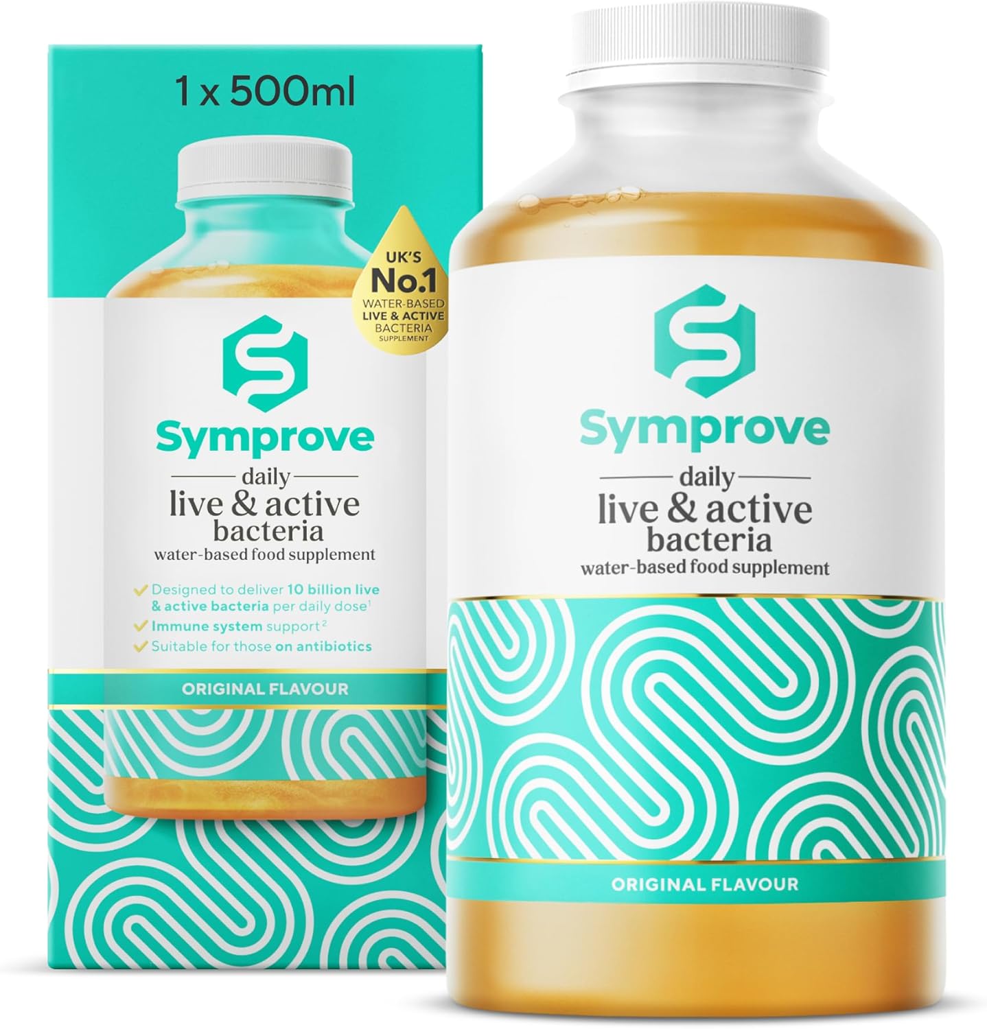 Symprove Liquid Probiotic Original Flavour 500ml bottle live active bacteria supplement front view
