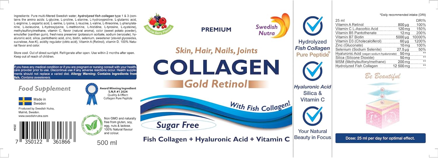Barcode image: Swedish Nutra Collagen Gold Retinol liquid 500ml barcode packaging