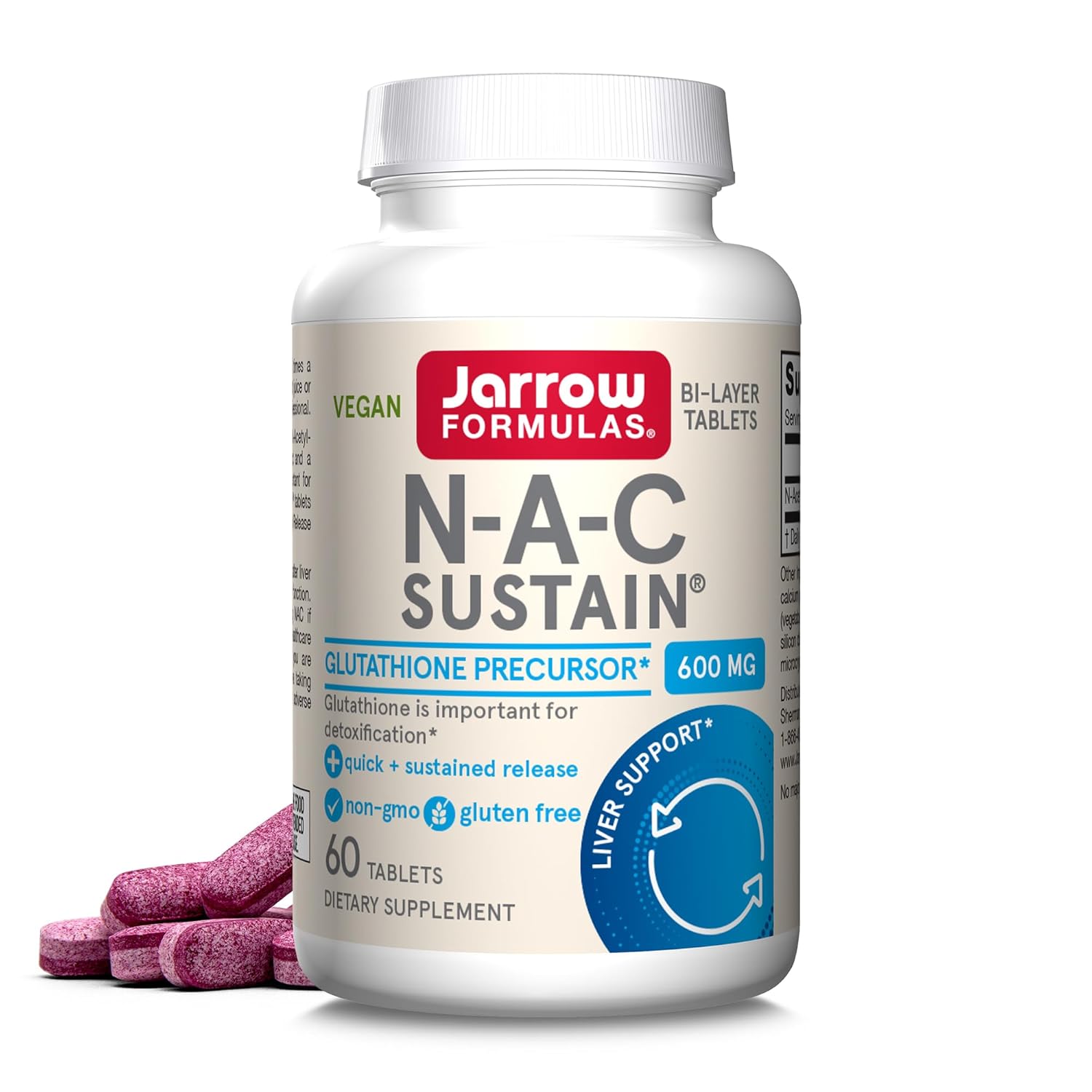 Front Image: Jarrow Formulas NAC Sustain 600mg tablets 60 count front packaging bottle