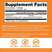 Doctor's Best Ubiquinol CoQ10, bottle packaging, no flavour, 100mg, 60 softgels, supplement facts and ingredients