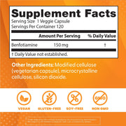Doctor's Best Benfotiamine, bottle packaging, no flavour, 150mg, 120 veggie capsules, supplement facts and ingredients